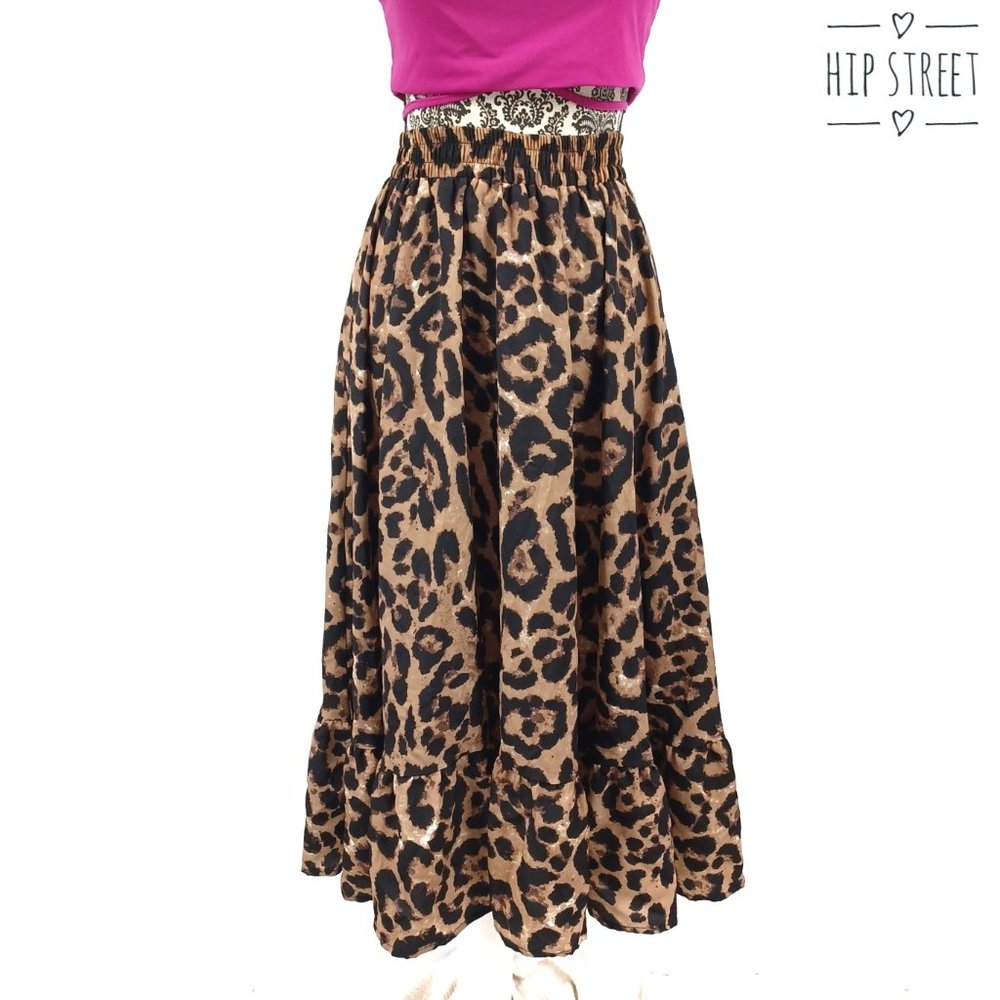 SHEIN Leopard Print Elastic Waist Flowy Gypsy Midi Skirt M